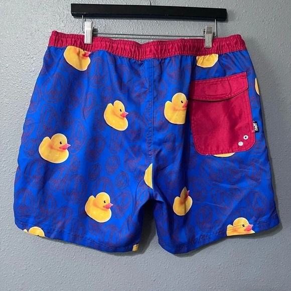 NEFF Swim Trunks Men's Size XXL Blue/Yellow Rubber Duck Swimwear Drawstring EUC - Picture 2 of 5